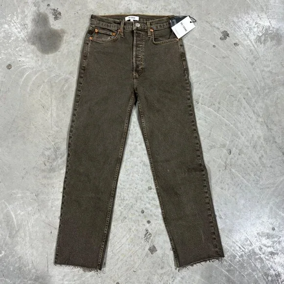 $265 NWT RE/DONE 70s ULTRA HIGH RISE STOVE PIPE CHOC JEANS SZ 26